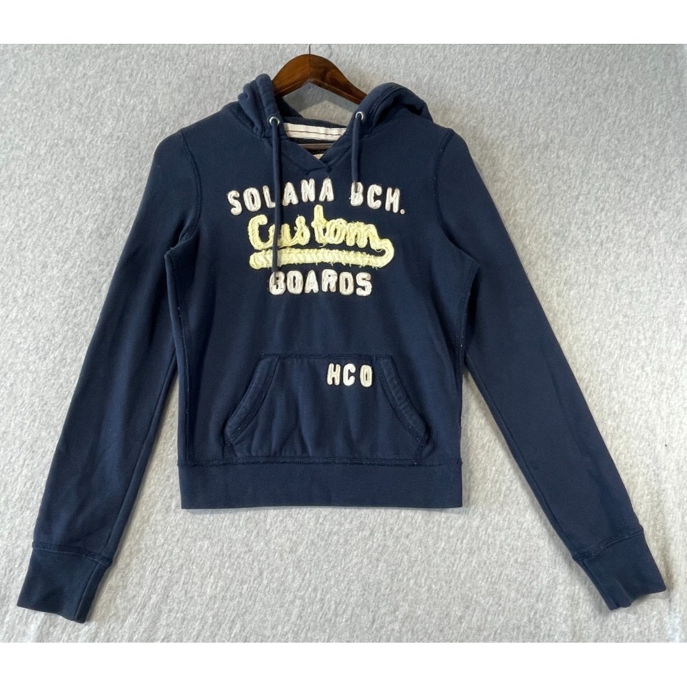 Hollister Hoodie Womens Small Navy Blue Graphic Solana Beach Custom Boards Logo